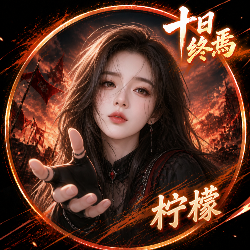 用图二人物，做图一同款主题活动头像（右上角十日终焉不动），人物名字改为柠檬，人物妆造换为对应十日终焉主题的，人物动作为全新的